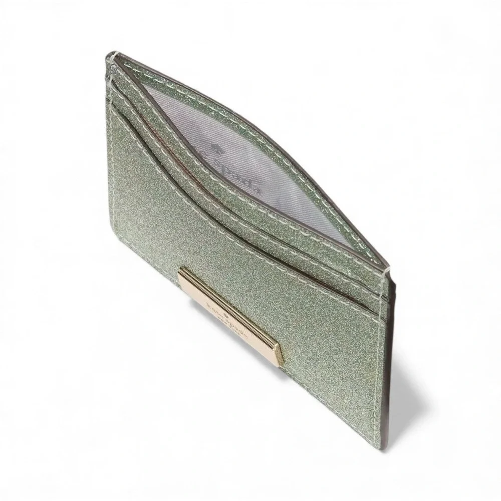 Kate Spade Kenzie‎ Glitter Mixed MaterialsBoxed Small Slim Card Holder NWT NIB